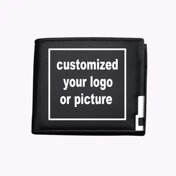 Stampa personalizzata Fai da te Il tuo come foto o logo Portafogli da uomo in pelle PU Portafoglio corto nero Portamonete da donna Regalo