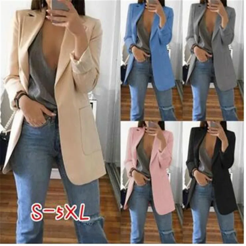 Office Lady Blazer Autumn Spring Casual Shoulder pads Slim Suit Jacket European Work OL Oversized Coat Outwear