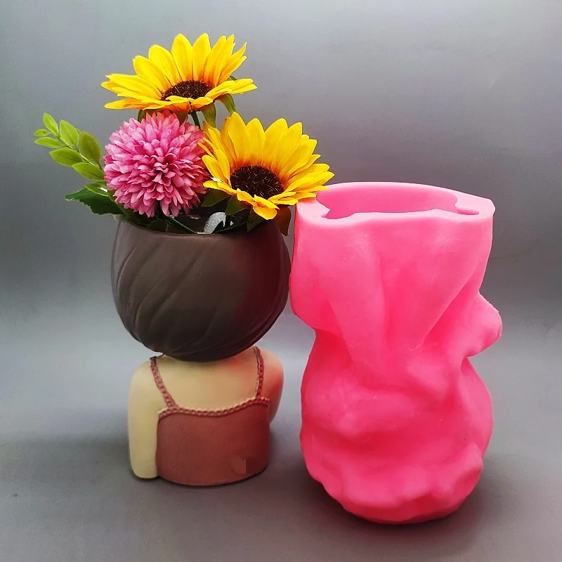 Cute Girl Flowerpot Silicone Mold – Large DIY Resin & Concrete Planter 5