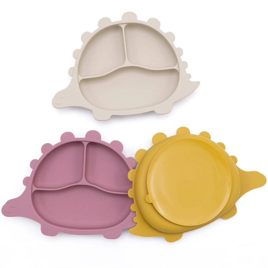 1PC BPA Free Dinosaur Children Dishes Suction Plates Silicone Baby Feeding Dining Plate For Toddlers Training Bowl Baby Stuff 3