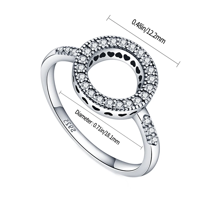 Silver Rings Crown Princess Tiara Sparkling Love Heart For Women Engagement