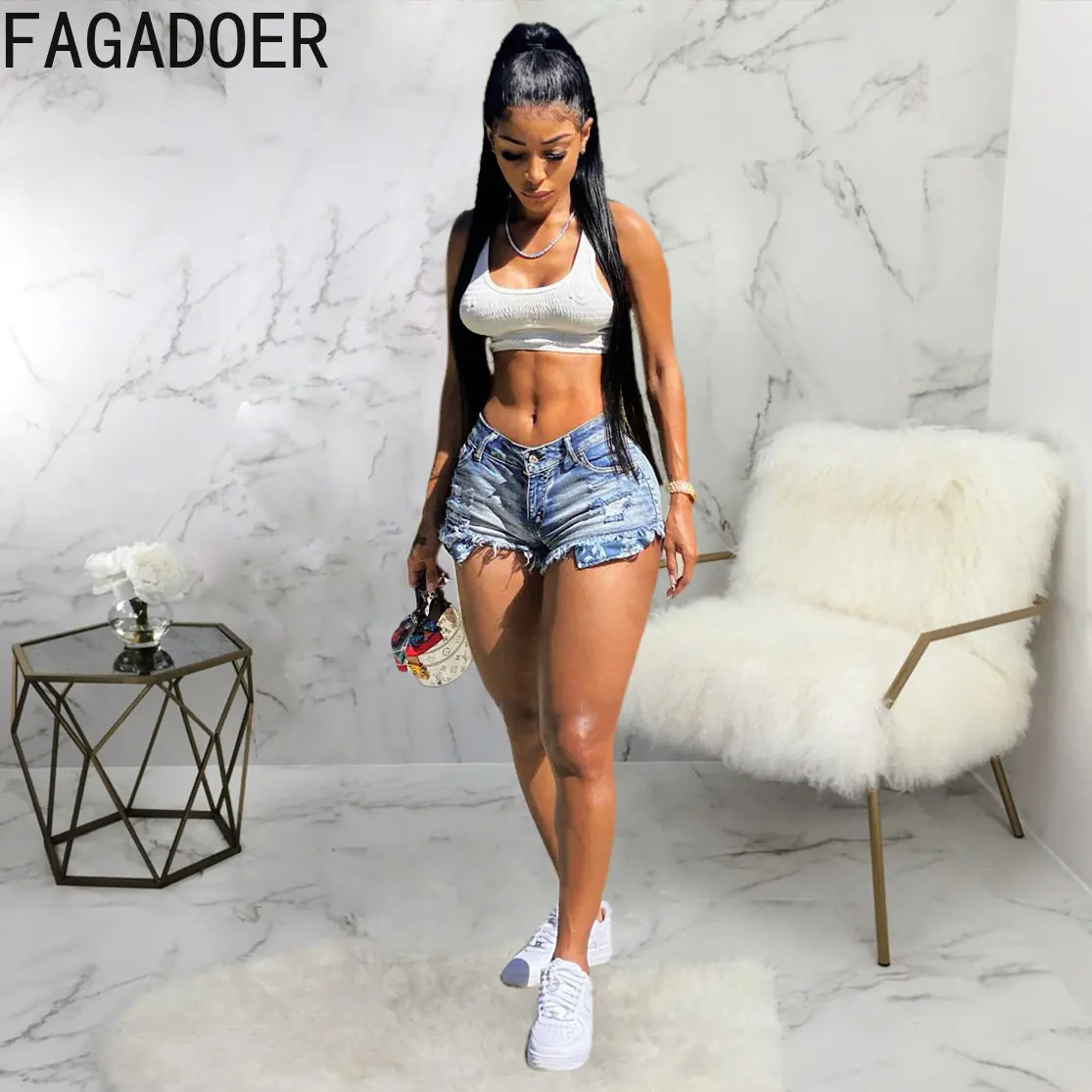 FAGADOER Fashion Street Style Women High Waisted Button Hole Denim Shorts Summer Female Sporty Matching Clothes Bottoms 2023 New