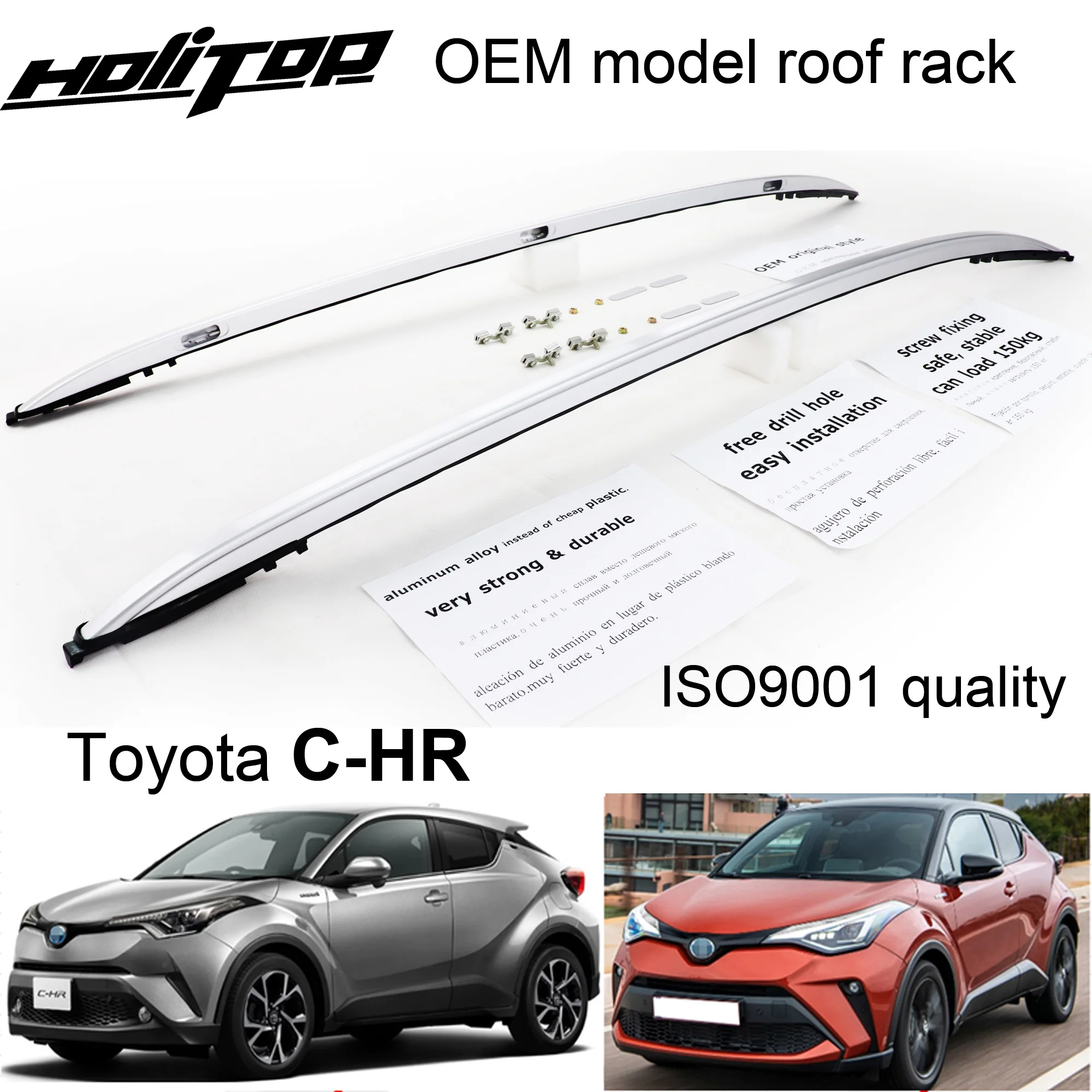 Barre de toit de rail de toit de style original pour Toyota C-HR CHR 2019  2020 2021 2022 2023, fixation à vis, sûr stable durable, peut charger 15