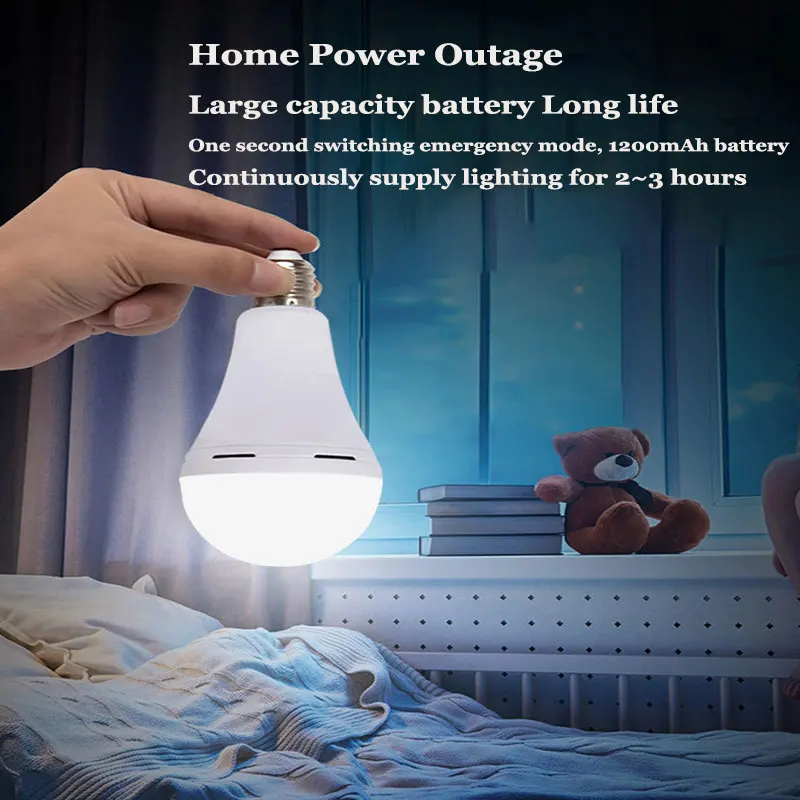 emergency light E27 rechargeable 7W/9W/12W/15W LED bulb lighting AC220V power outage outdoor