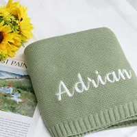 Personalized Cotton Knitted Blanket  Embroidered Name Baby Boy Baby Girl Soft Blanket Baby Breathable Stroller Blanket 100x80cm 2