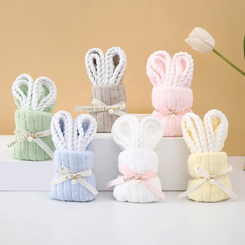 10pcs/5sets Bunny Shaped Towel Set Includes 5 Towels and 5 Bags Coral Fleece Souvenirs and Christmas and Birthday Party Gifts