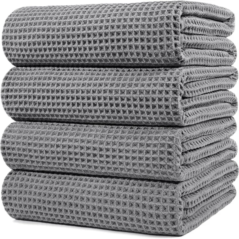 Microfiber Oversize Quick Dry Lint Free Bath Towel, 60 x 30 in, 4 Pack (White, Waffle Weave) 6