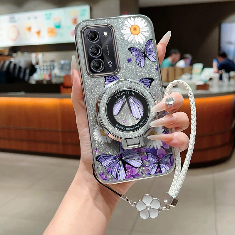 Purple Butterfly Plating Bracelet Holder Phone Case Cover