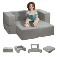 for kids Modular Sofa Bed Set Playroom Furniture 4Pcs with Removable Cover Grey 1
