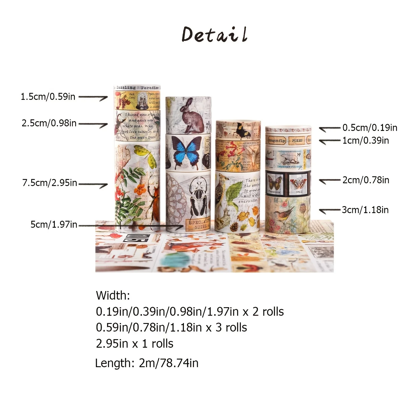 18rolls Pack Vintage Washi Tape Set for Kids Journaling Scrapbooking DIY Art Crafts 6