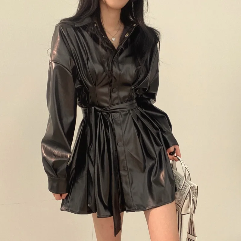 

Women Casual Retro Gothic Hip-hop Motocycle Style Faux Leather Jacket 2023 Autumn Winter Vintage Loose Long Sleeve Faux Jacket