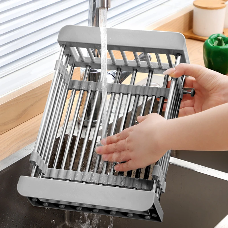 Stainless Steel Dish Drying Rack Adjustable Kitchen Plates Organizer with  Drainboard Over Sink Countertop Cutlery Storage Holder - AliExpress