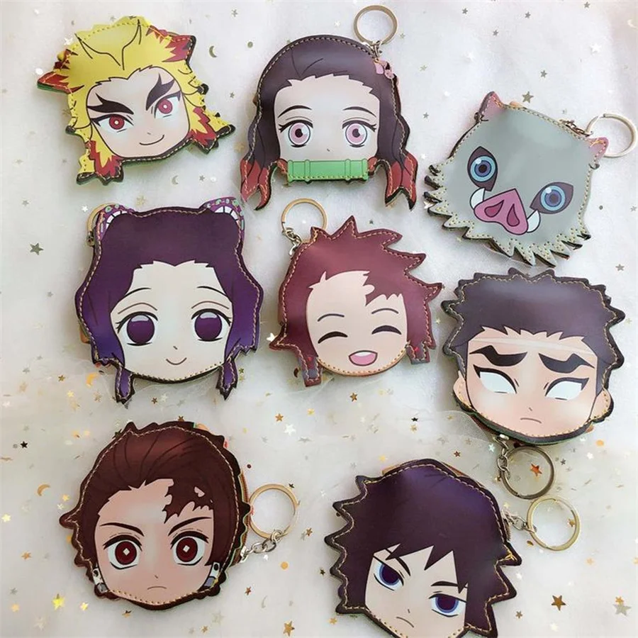 Anime wallet keychain Kimetsu No Yaiba Kamado Nezuko Hashibira Inosuke coin wallet purse keychain PU cartoon wallet key pendant