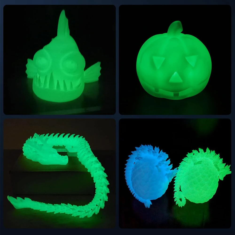 빛나는 녹색/파란색 PLA 3D 필라멘트, 1.75mm, 200/250/500/1000g, ±0.02mm 정밀도, 대부분의 FDM 프린터와 호환 가능