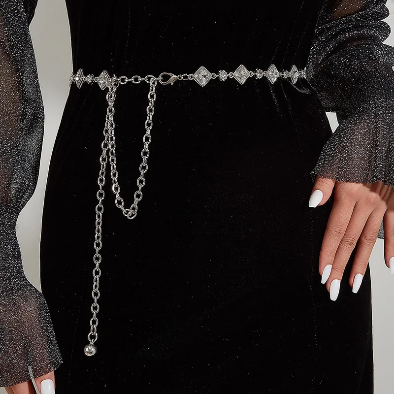Rhinestone Metal Chain Belts for Women Luxury Brand for Suitable Jeans Suit Dress Waist Belt Female Designer Chain