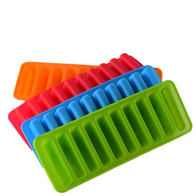 10 Holes Thin Ice Cube Tray Silicone Forms Long Strip Finger