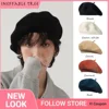 Pure Cotton Cream White Beret for Women Painters with Large Head Circumference and Thin Summer Black Men's Knitted Pumpkin Hat 1