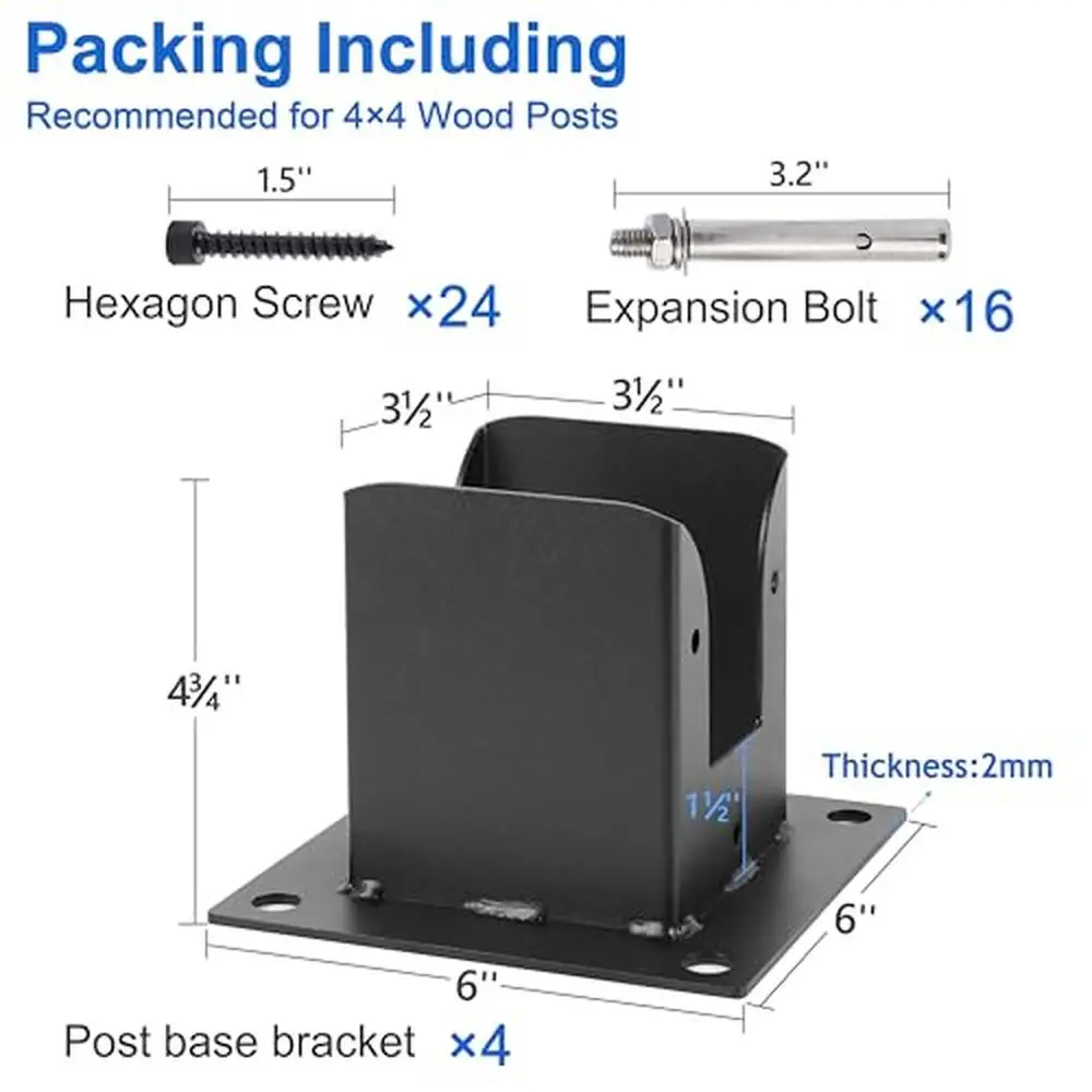 Post Base Bracket Kit Stainless Steel Flange Anchor DIY Gazebo Deck Railing Pergola Corner Bracket Stainless Steel with Screws