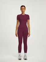 Women's Short Sleeve Sporty Set, High Waist Yoga Pants & T-Shirt Combo, Ideal for Fitness Gym Sculpting Workout - Image 4