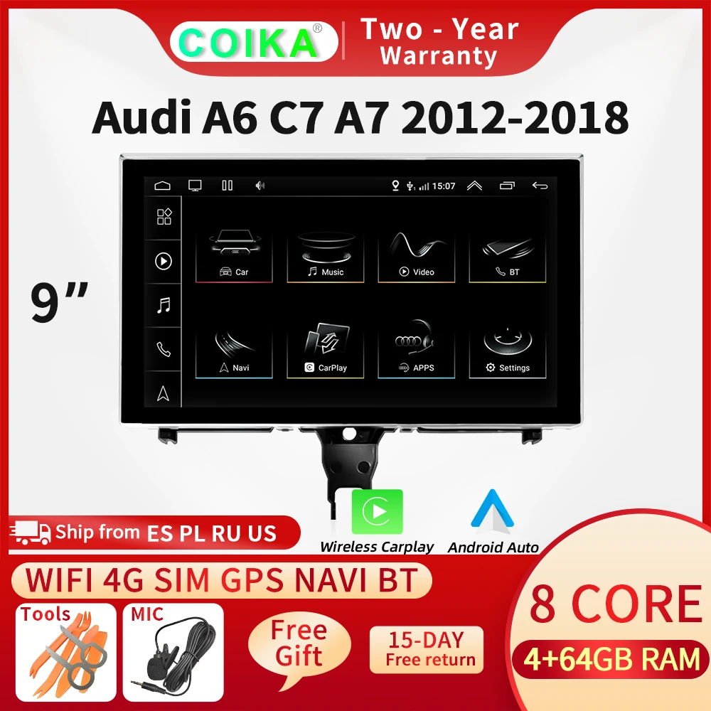 Автомобильный мультимедийный плеер 8 ядер 4 + 64 Гб ОЗУ для Audi A6 C7 A7 2012-2018 BT