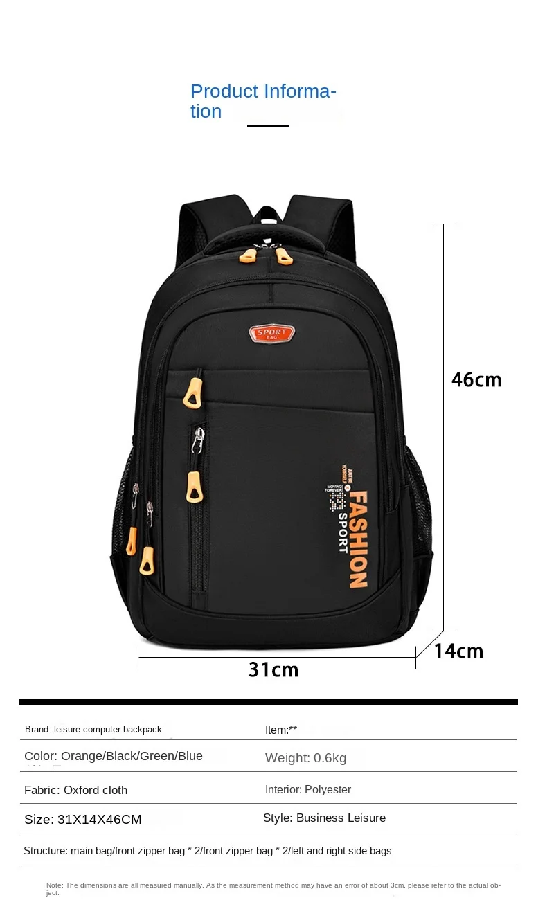 Farbblock-Rucksack mit großer Kapazität, Reise-Laptop-Rucksack, Business-Männer, lässige Mode, High School, doppelte Umhängetaschen – Detail 10