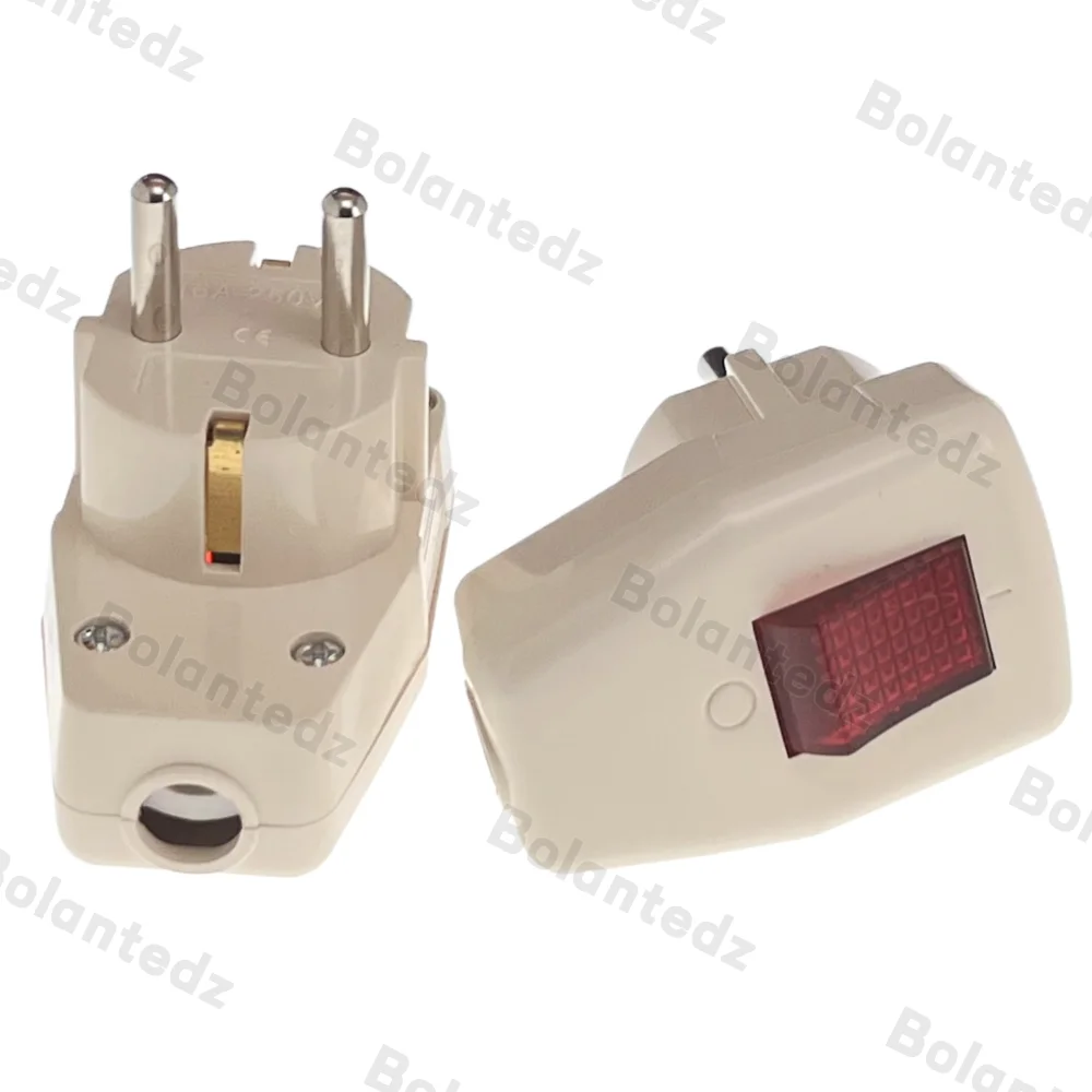 1PCS Schuko Germany Type F Rewireable Power Plug 250V 16 Amp W/ LED Indicator Switch power plug adapter power cord plug