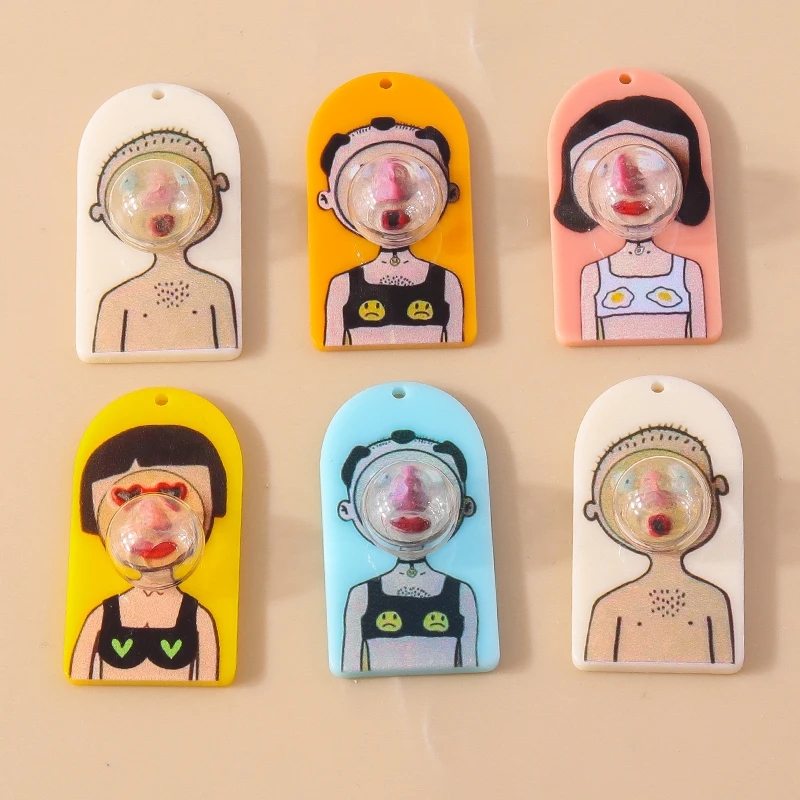 5pcs Cute Chewing Gum Blowing Bubble Girl Charms Creative Funny Pendant for Earring Necklace Keychains Diy Jewelry Accessories