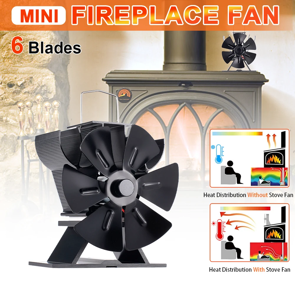 

6 Blades Heat Powered Stove Fan Mini Fireplace Fan Home Heater No Battery or Electricity Required Log Wood Burner Eco Quiet Fan