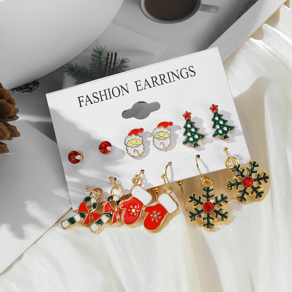 FNIO Fashion Christmas Earrings Santa Claus Elk Snowflake Snowman Tree Earrings For Women Girls Christmas Gifts Jewelry images - 6