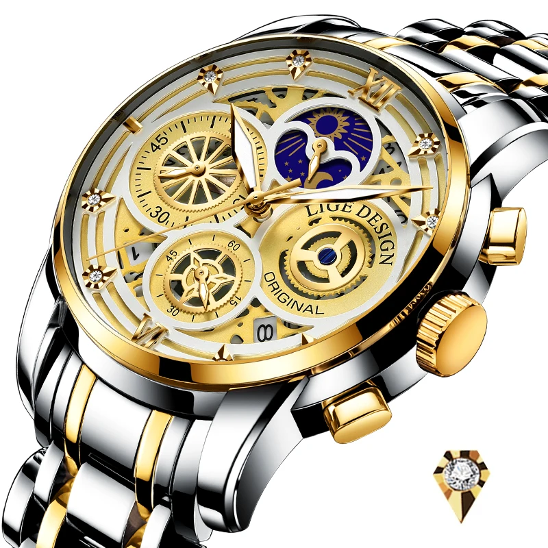 LIGE Luxury Ladies Watch Women Waterproof Golden Steel Strap Women Wrist Watches Top Brand Bracelet Clocks Relogio Feminino+Box