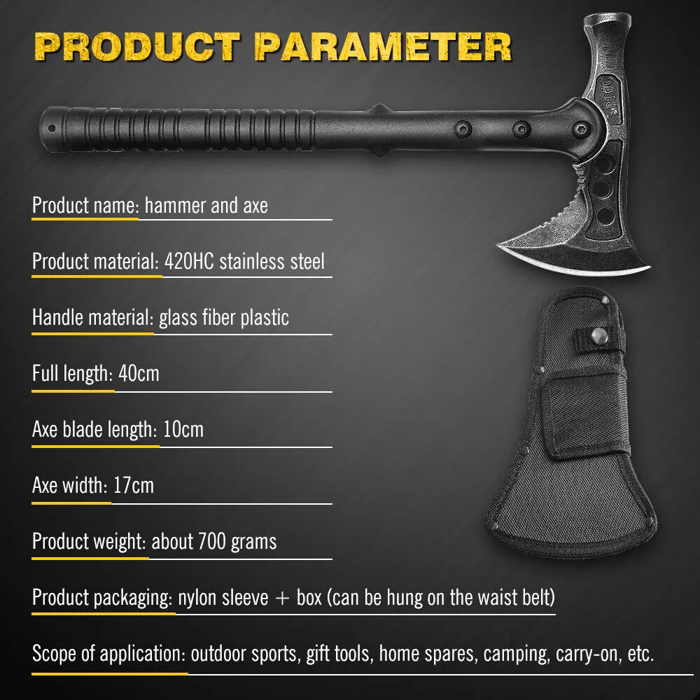 2 in 1 Tactical Axe Tomahawk Army Outdoor Hunting Camping Survival Machete Axes Hand Tool Fire Axe Hatchet Axe/Ice Axe 2