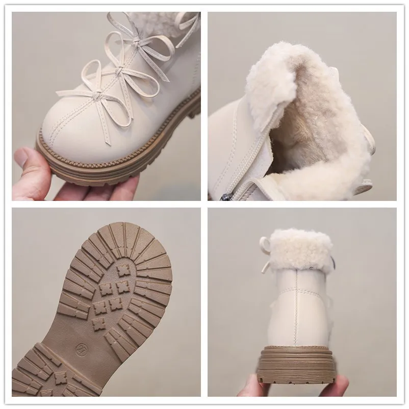 Girls Leather Ankle Boots with Bow Detail for Winter