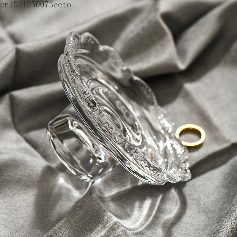 Japanese style high footed glass lace plate, small cake dessert plate, jewelry ring storage tray, aromatherapy candle tray 4