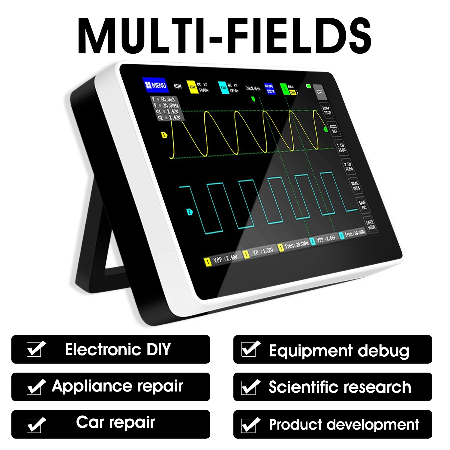 1013D Plus Oscilloscope Portable Handheld Tablet with 100X High Voltage Probe 2 Channels 100Mhz Bandwidth