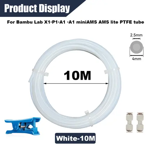 PTFE Tube 2.5mm X 4mm 5M for Bambu Lab X1/X1C/P1P/P1S/A1/A1 Mini/AMS/AMS Lite with Cutter Connectors, 3D Printer Filament Tubing - Image 19
