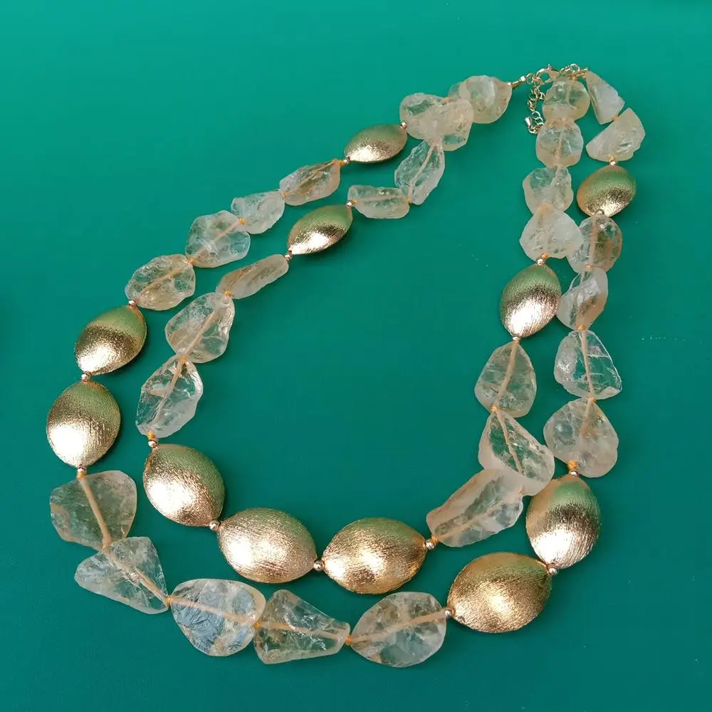 

Y · YING 2 нити натуральный желтый цитрин шероховатая овальная бусина позолоченное матовое ожерелье