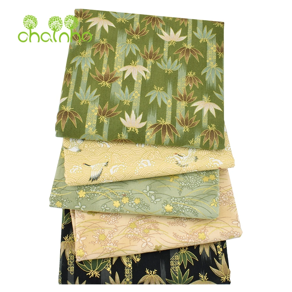 Chainho,Printed Plain Weave Cotton Fabric,DIY Quilting Sewing Material,Patchwork Cloth,Bronzing Floral Series,20x25cm,15CD43