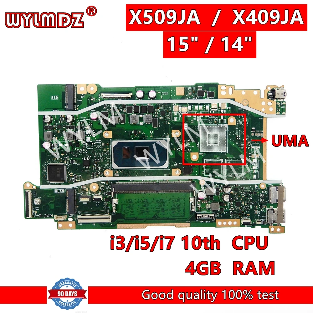 

X509JA Laptop Motherboard For Asus X509JP X409JP X509J X409JB X409JA X409J X509JA P1510CJA Mainboard i3/i5/i7 10th CPU 4GB RAM