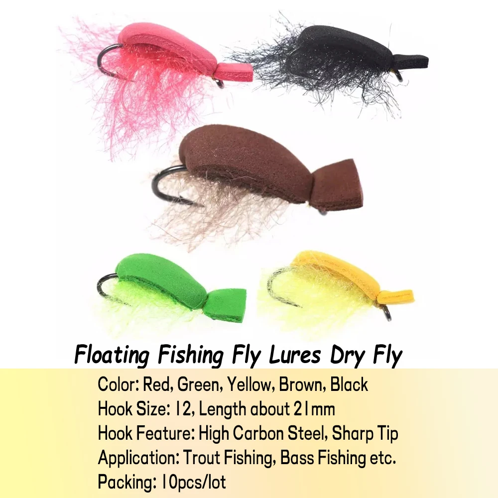 10pcs Floating Fishing Fly Lures Dry Fly Artificial Beetle Insect