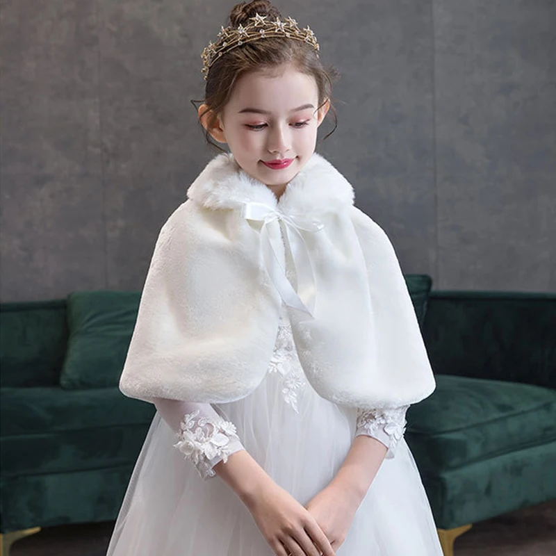 Kid Winter Coats For Girls Faux Fur Capes For Children Wedding Warm Cloaks Shawl Shrug Baby Girl Party Dress Bolero Cape