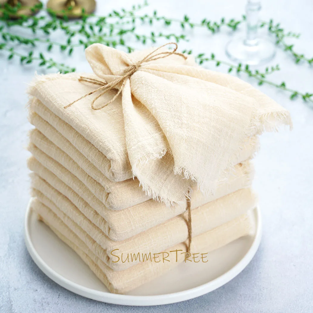 50pcs 32x32cm Beige Gauze Cotton Napkins Retro Burrs Cloth Napkin Christmas Vintage Wedding Party Table Decoration