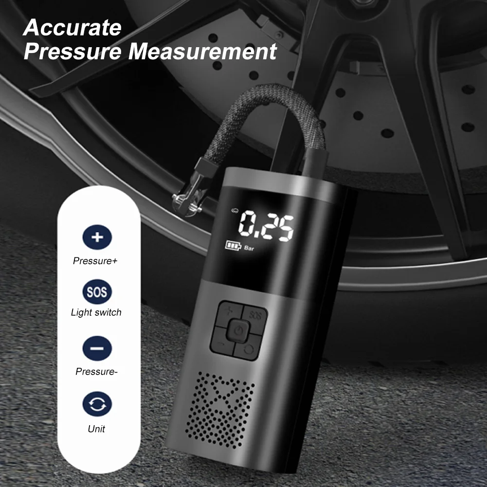 

Tire Inflator Pump Car Electric Bike Motorcycle Air Pump 120W Mutifunction Tire air Injector Portable Wireless Air Compressor
