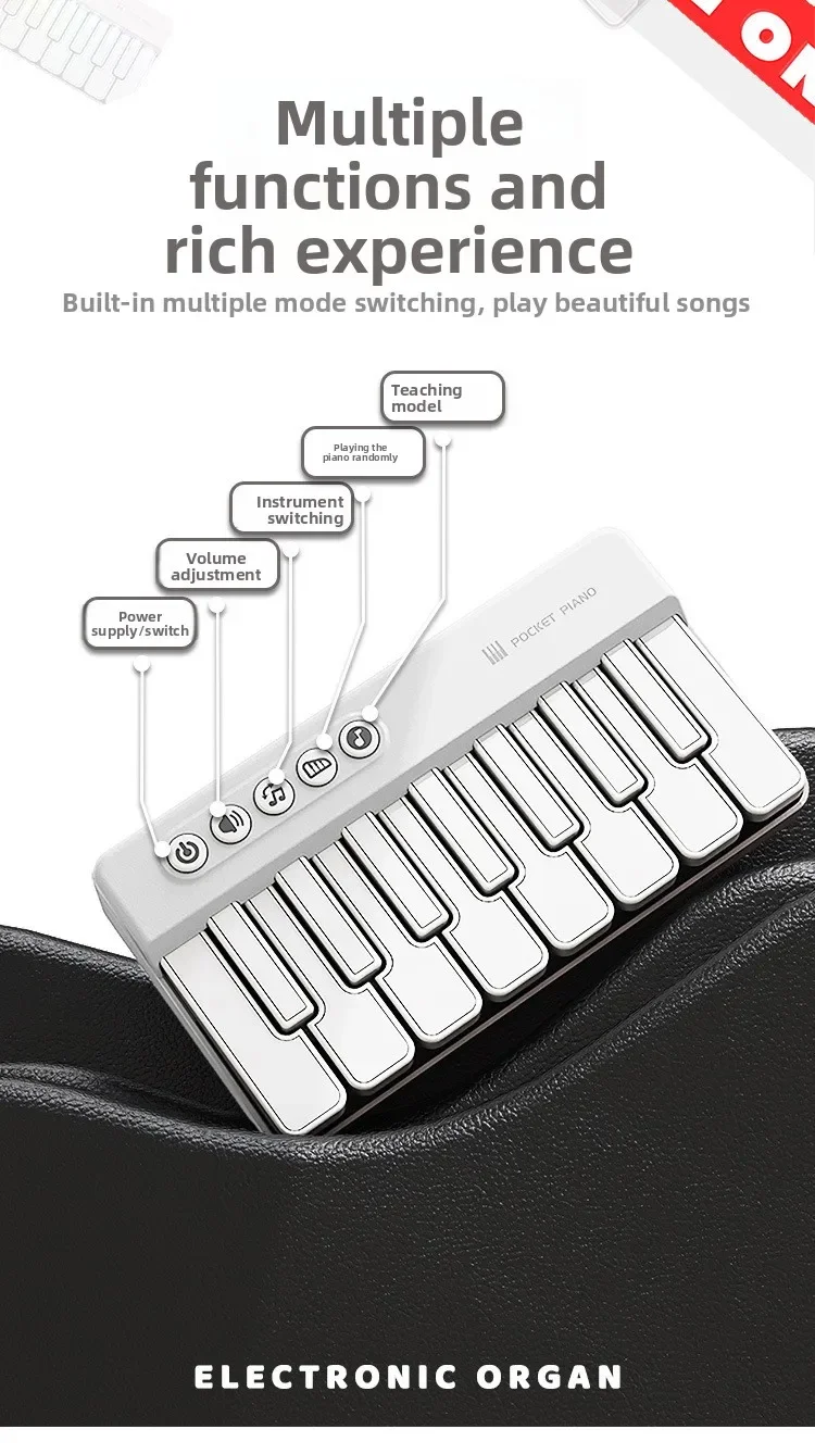 Childrens Mini 7-Key Multifunctional Electronic Keyboard Piano Seven Color Light Portable Instruments Educational Toys for Kids