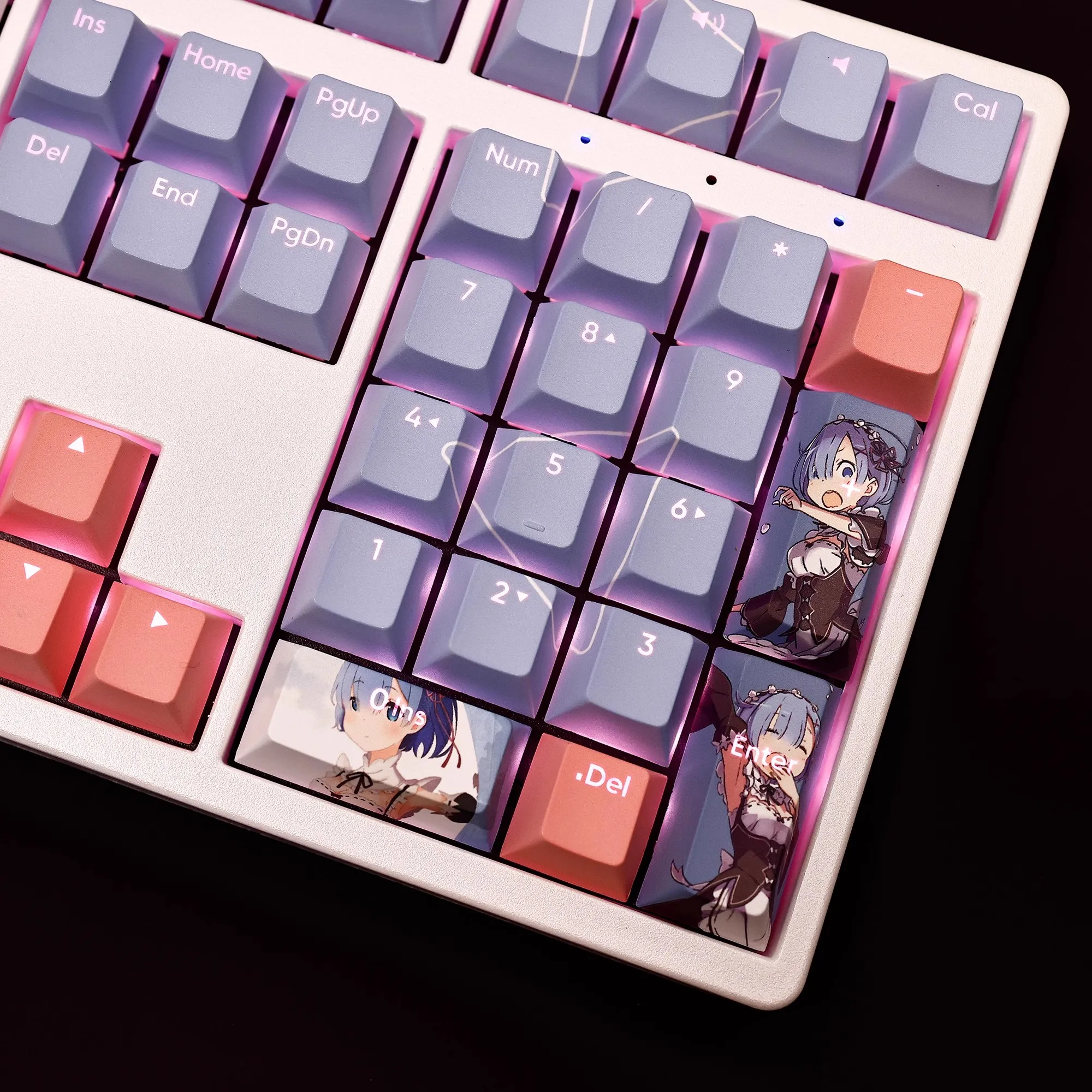 Anime Keycaps Grupo 108 Chaves Conjunto Re: Vida em um Mundo Diferente de Zero Rem Pbt Tintura Subbed Backlit Keycaps Ansi 61 87 104 - Imagem 5