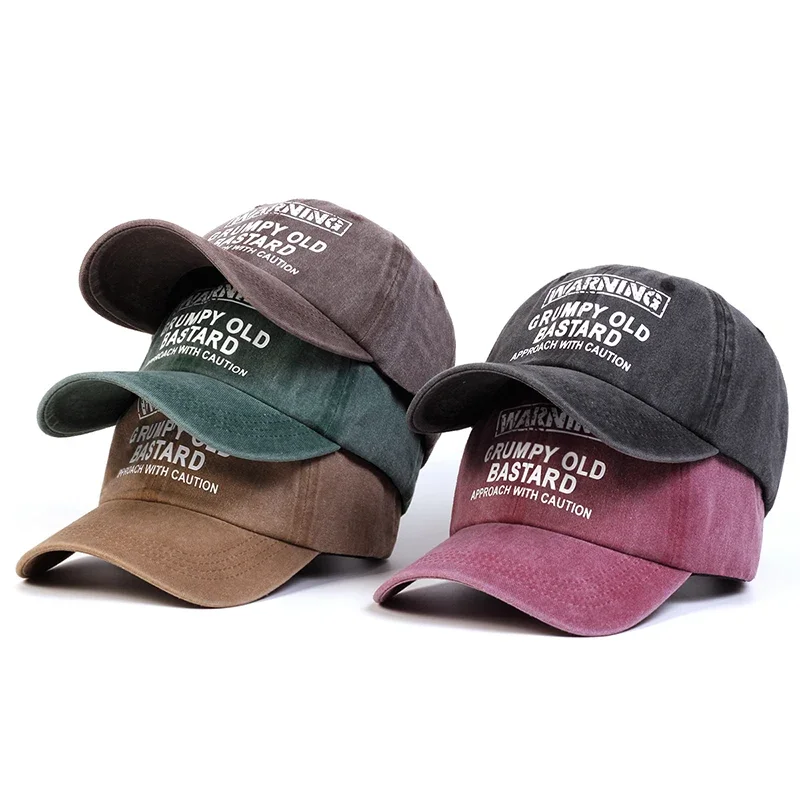Unisex WARNUNG GRUMPY OLD BASTARD Print Wash Baseball Caps Frühling Herbst Outdoor Einstellbare Casual Hüte Sonnenschutz Hut Kappe