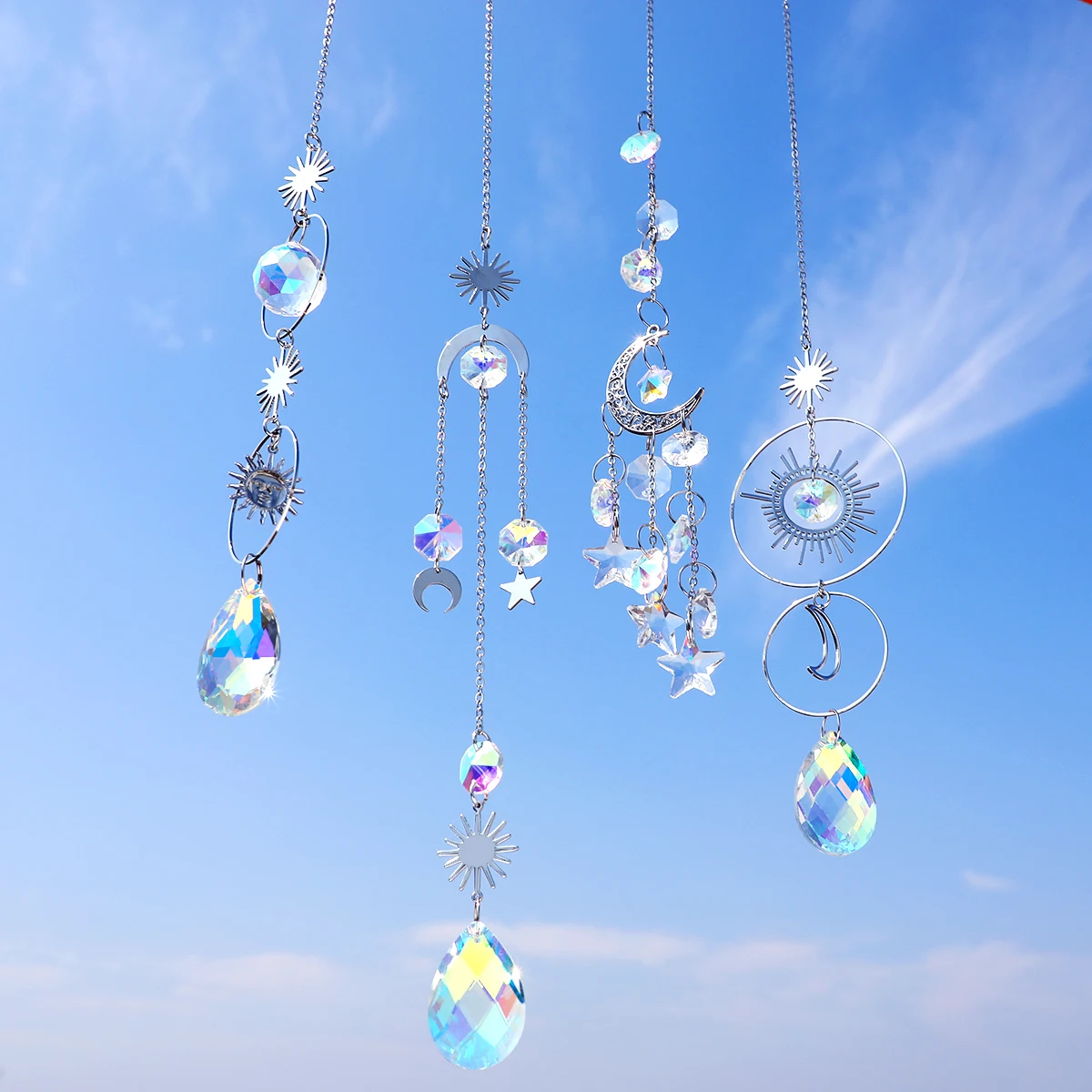 H & D – lustre suspendu en cristal, prisme, attrape-soleil, ornement pour  fenêtre, maison, jardin, arc-en-ciel, pendentif lune et étoile, 6 pièces -  AliExpress