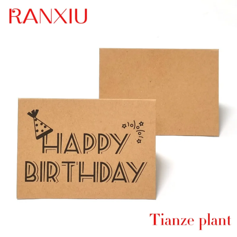 

Custom Fold Up Kraft Paper Happy Birthday Cards Postcard Gift Decoration Greeting Card Birthday Invitations
