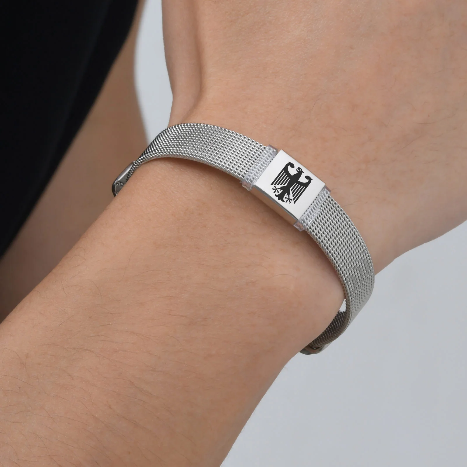 German Eagle Bracelet for Men Boys,Stainless Steel Mesh Adjustable Wristband,Germany Jewelry Gift