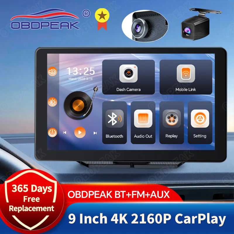 

9 Inch 4K Dash Cam Wireless Carplay & Android Auto Car DVR 5G WiFi GPS Navigation Rearview Camera Dashboard Video Recorder