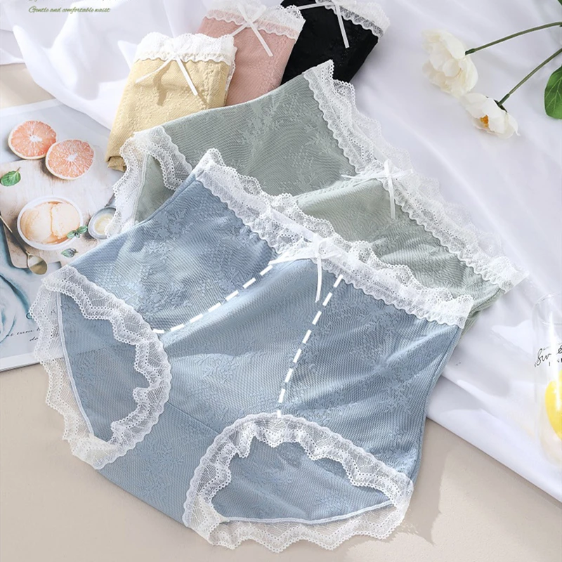 

Summer Women's Panties High-Rise French Lace Female Underwear Plus Size Breathable Antibacterial Crotch Underpants Lingerie